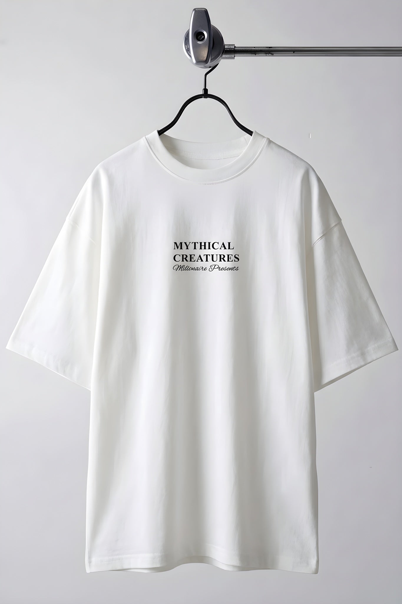 Erkek Mythical Pegasus Baskılı Beyaz Bisiklet Yaka Oversize Salaş T-Shirt