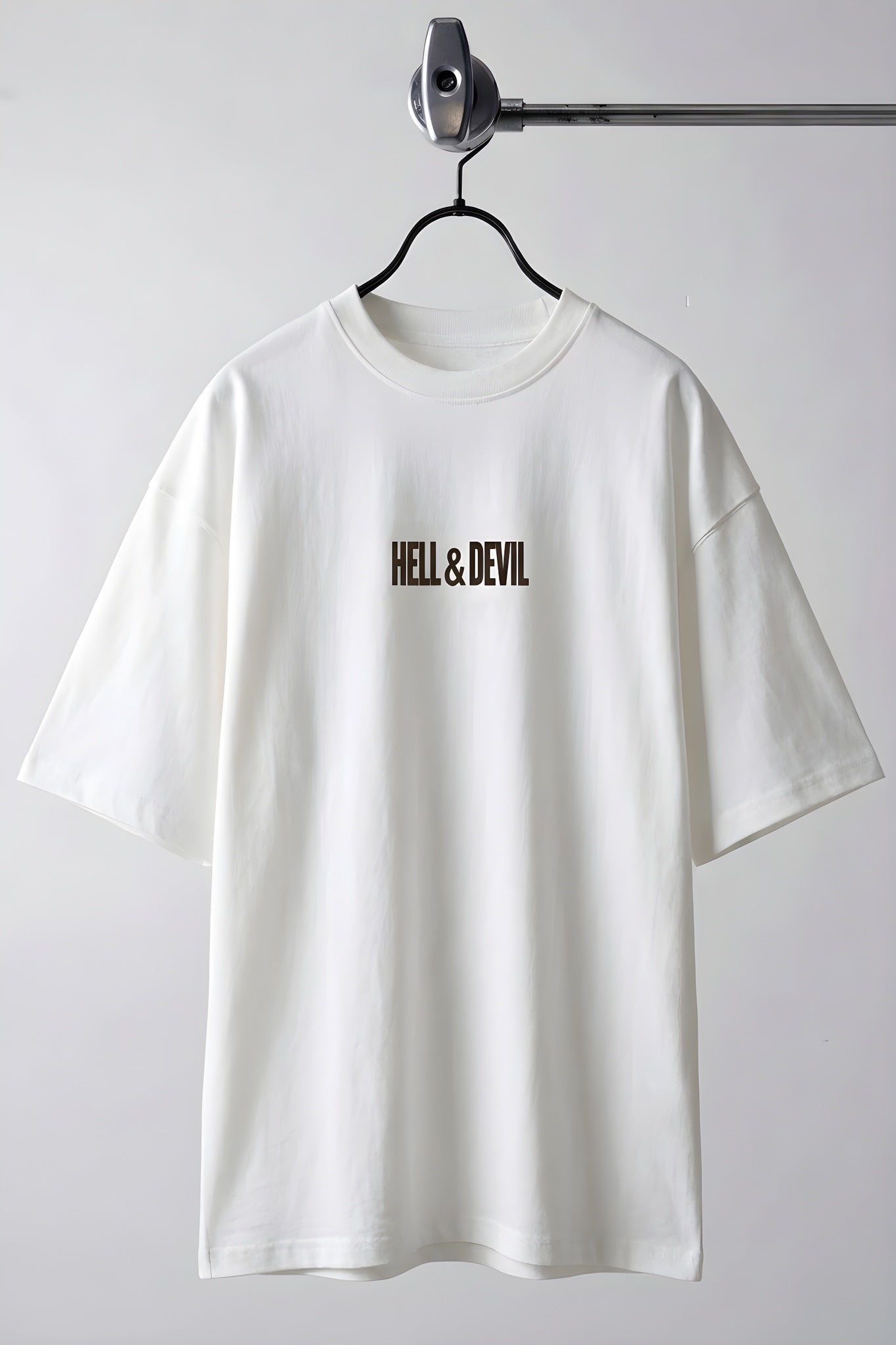 Erkek Hell & Devil Kabaran Baskı Ekru Bisiklet Yaka Oversize Salas T-Shirt