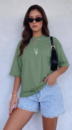 Kadın Açık Yeşil Geyik Oversize Salas Boyfriend T-shirt