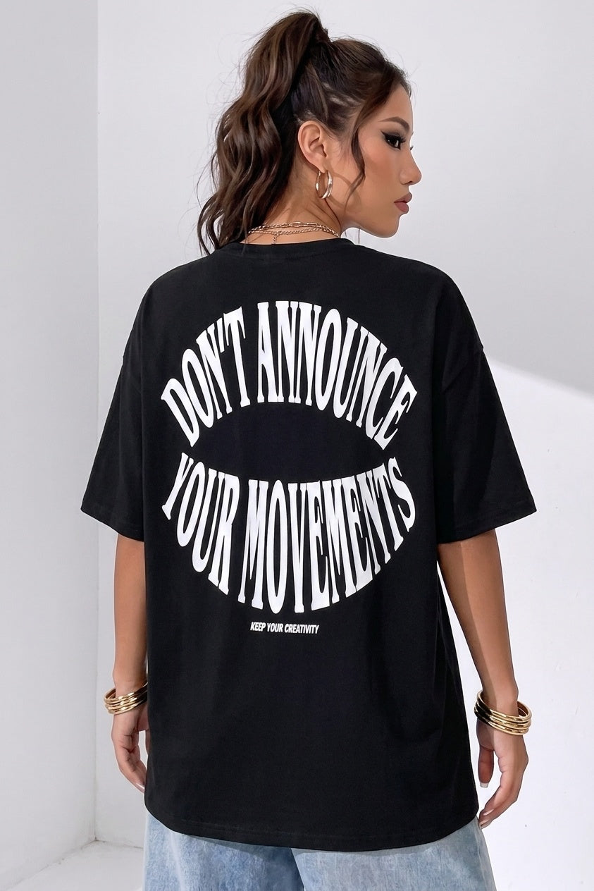 Dont Announce Siyah Oversize Salas Boyfriend Kadın T-Shirt