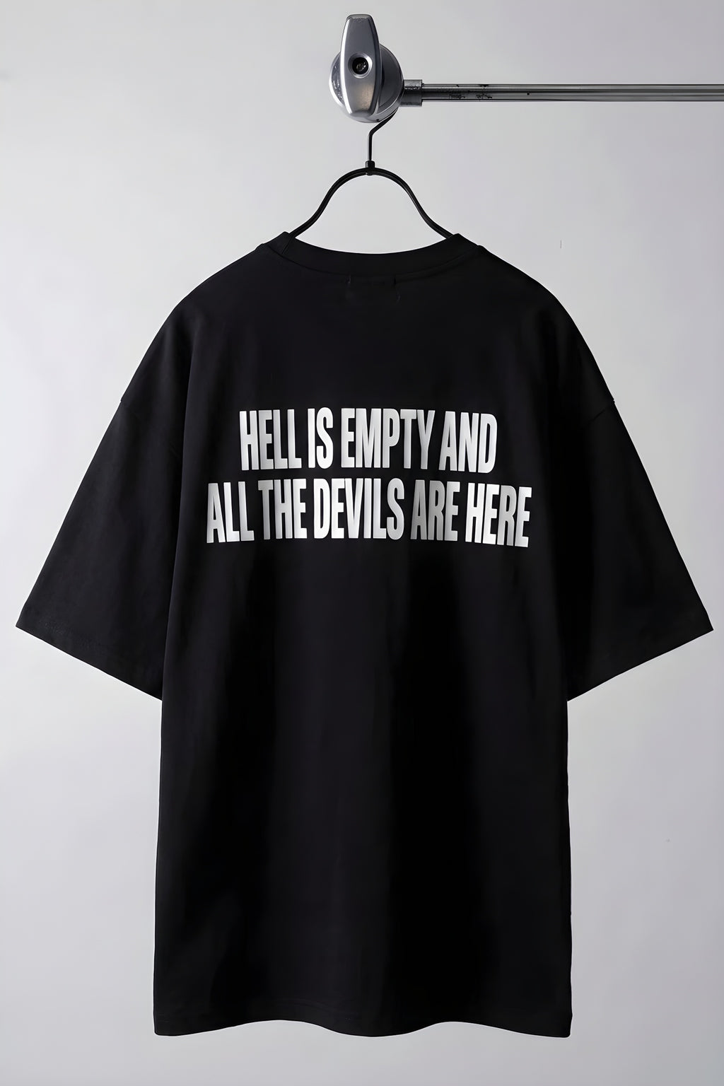 Erkek Hell & Devil Kabaran Baskı Siyah Bisiklet Yaka Oversize Salas T-Shirt