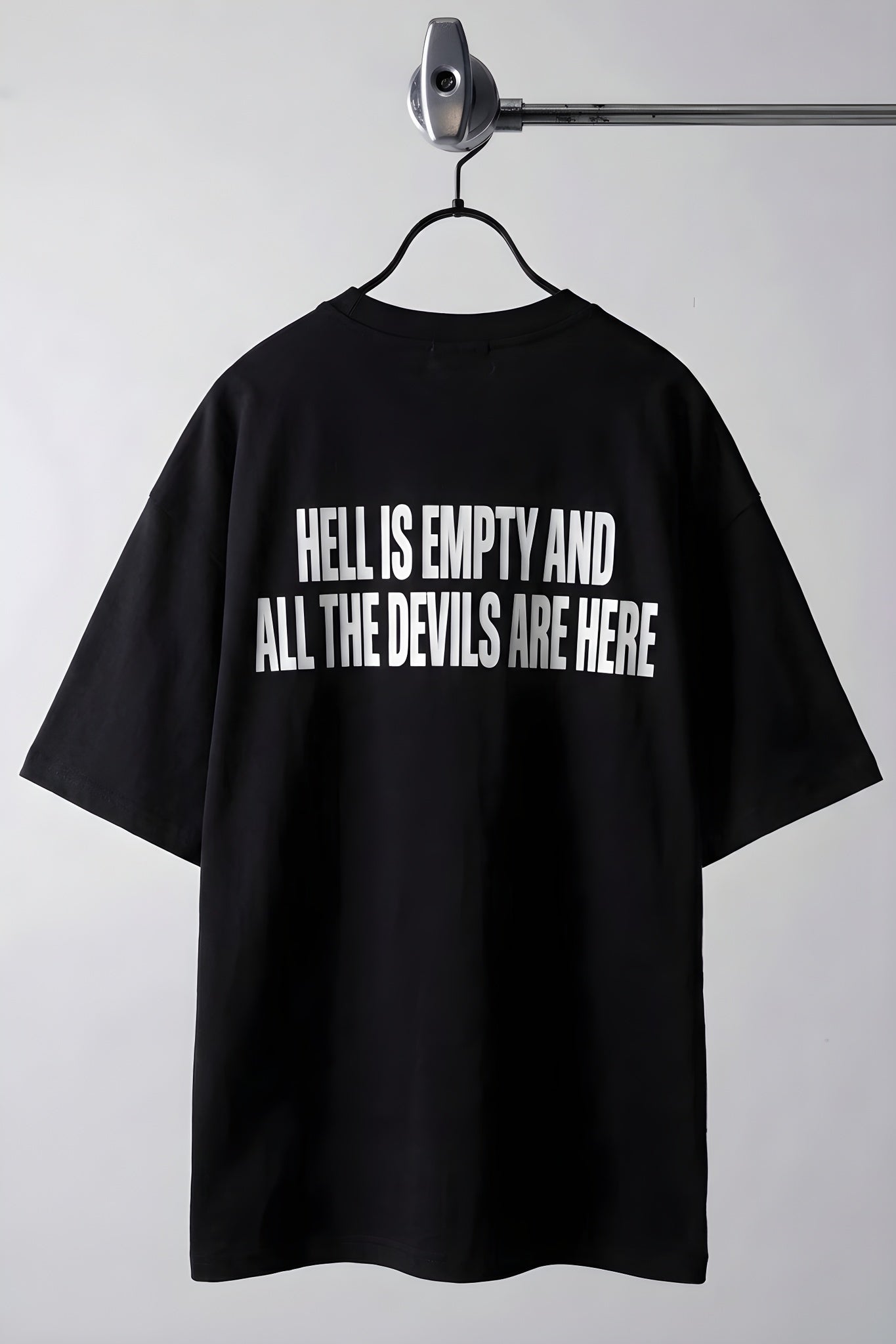 Erkek Hell & Devil Kabaran Baskı Siyah Bisiklet Yaka Oversize Salas T-Shirt
