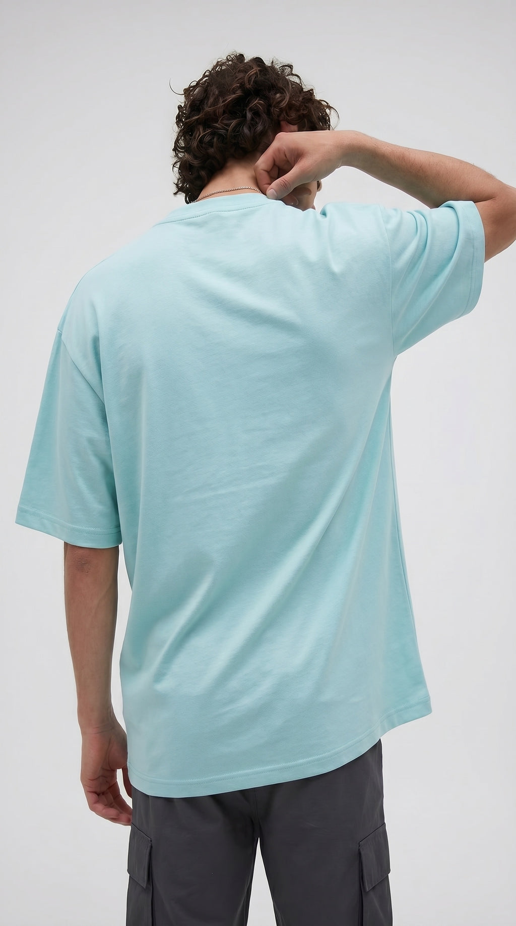 Erkek Turkuaz Basic Düz Baskısız Oversize Salas T-Shirt