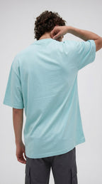 Erkek Turkuaz Basic Düz Baskısız Oversize Salas T-Shirt