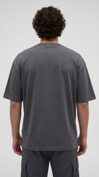 Erkek Füme Geyik Baskılı Oversize Fit Bol Geniş Kalıp Salaş Kesim T-shirt