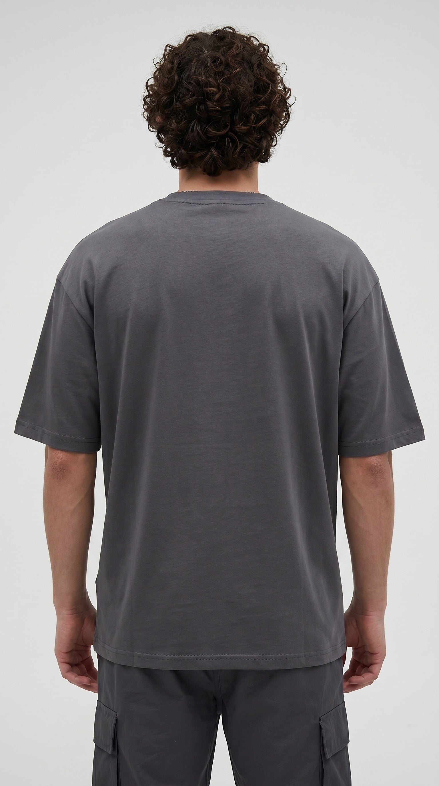 Erkek Füme Geyik Baskılı Oversize Fit Bol Geniş Kalıp Salaş Kesim T-shirt
