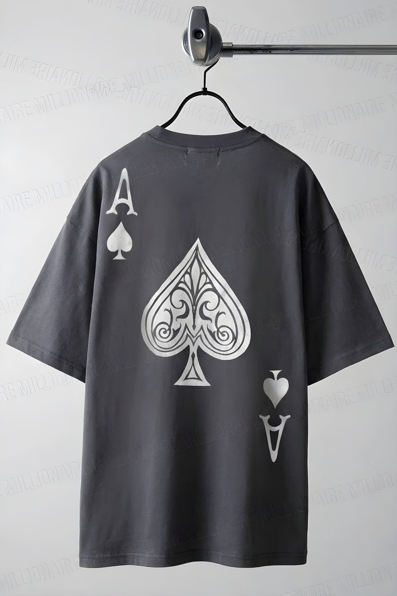 Erkek Maça As Baskılı Füme Oversize T-Shirt