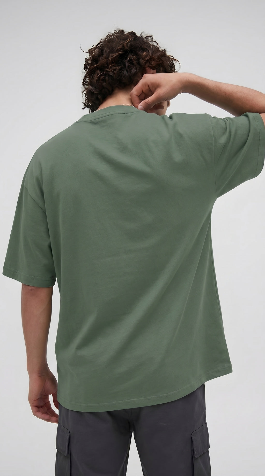 Erkek Açık Yeşil Geyik Baskılı Oversize Fit Bol Geniş Kalıp Salaş Kesim T-shirt