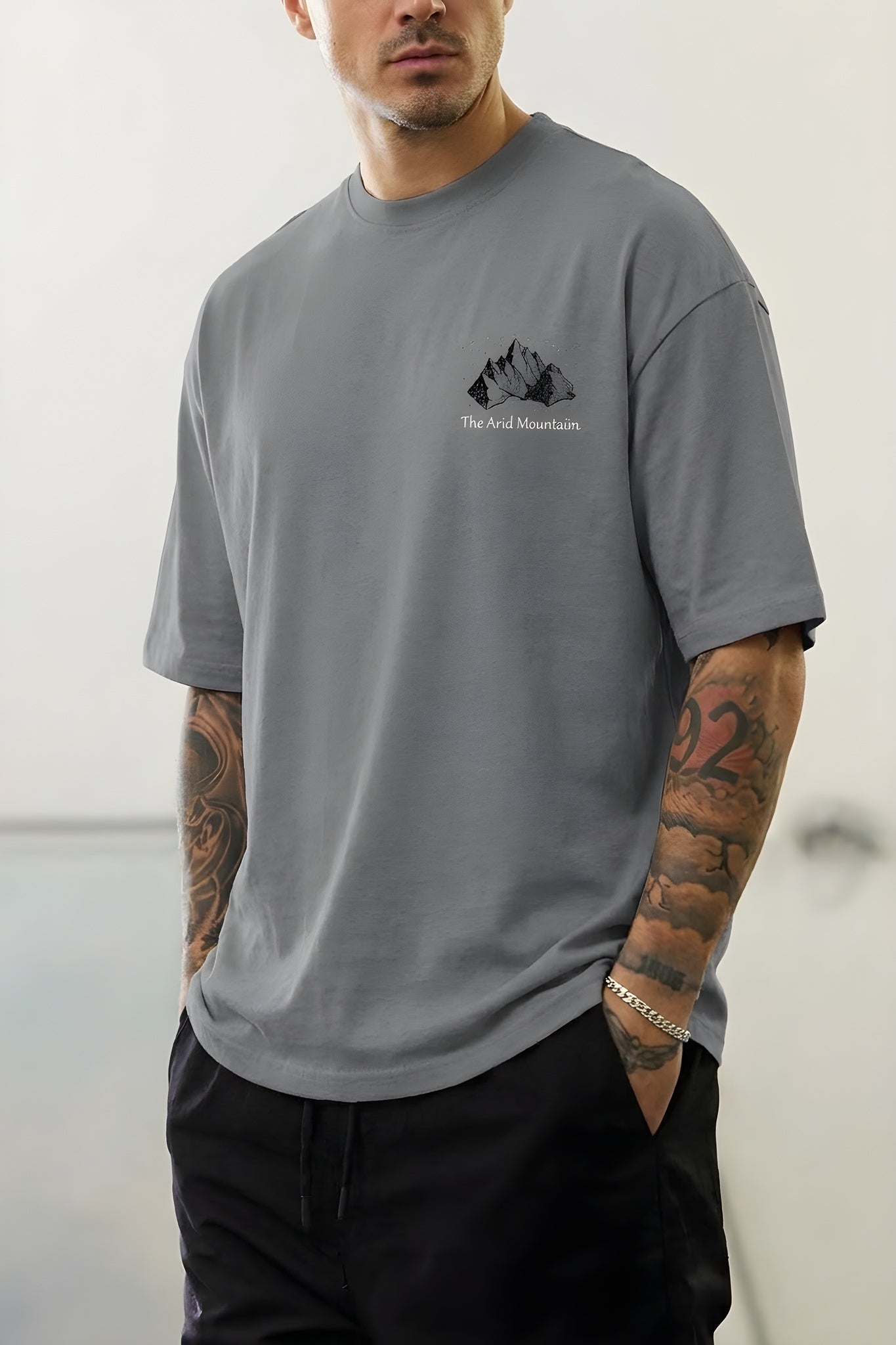 Erkek Arid Mountain Oversize Gri Salas T-Shirt