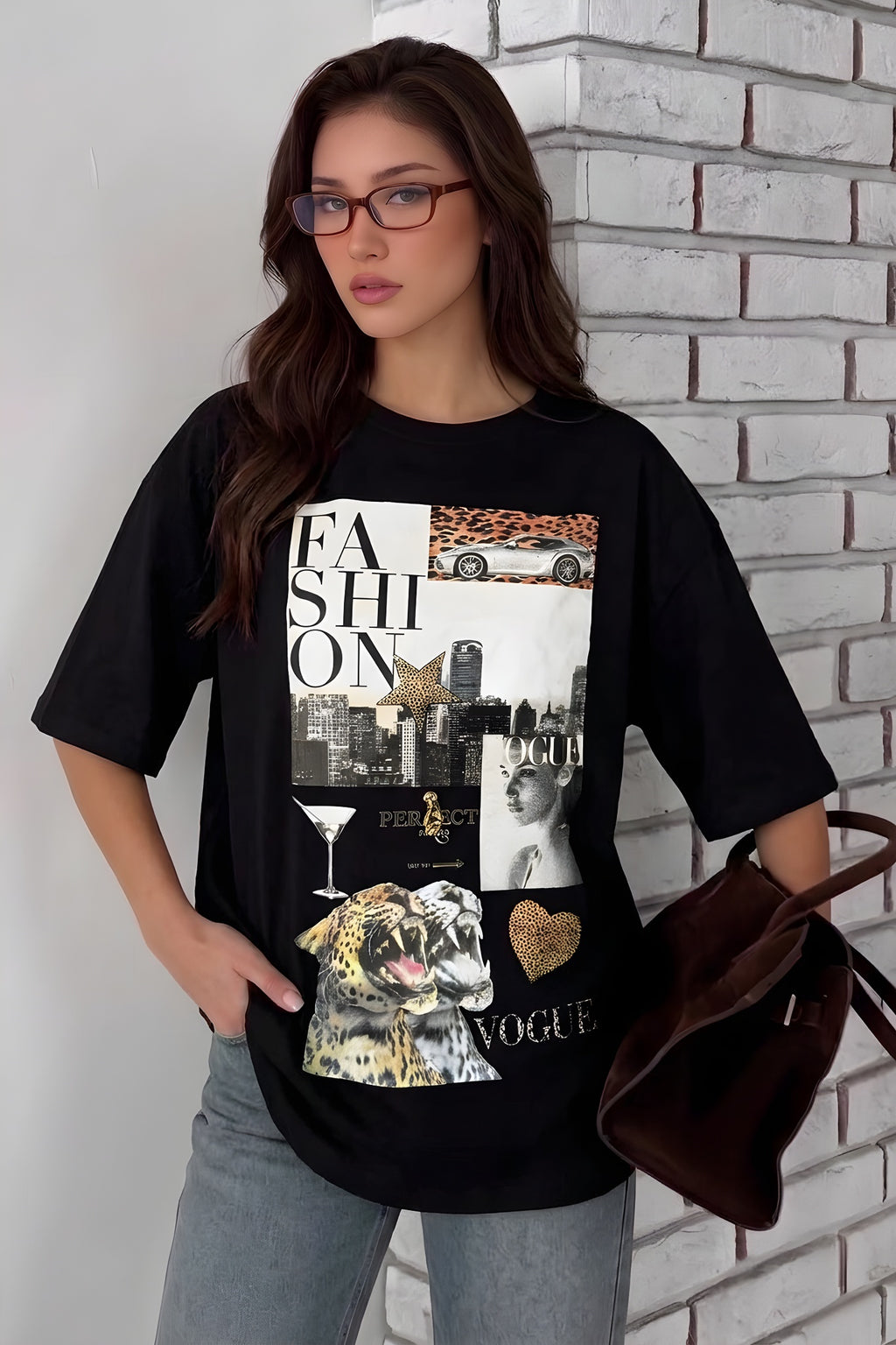 Kadın Siyah Fashion Oversize Fit Bol Geniş Kalıp Salaş Kesim T-shirt