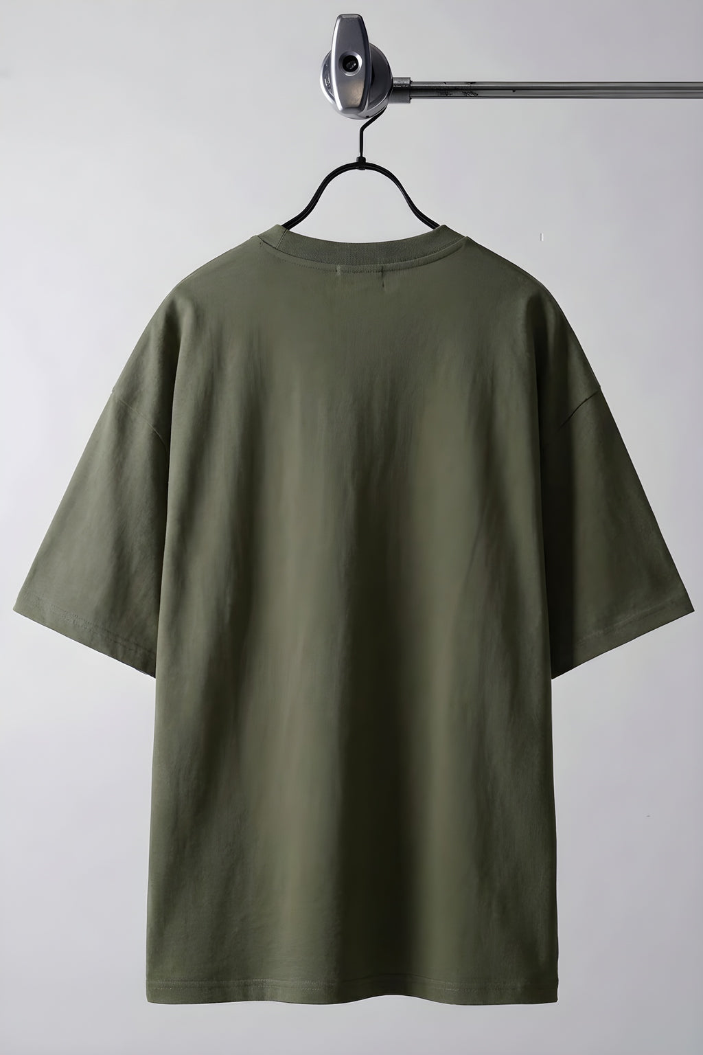 Erkek Haki Yeşili Bisiklet Yaka Düz Basic Baskısız Oversize Salas T-Shirt