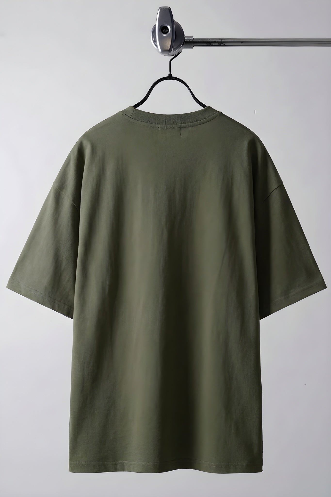Erkek Haki Yeşili Bisiklet Yaka Düz Basic Baskısız Oversize Salas T-Shirt