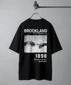 Erkek Siyah 1898 Brookland Baskılı Oversize Salas T-Shirt