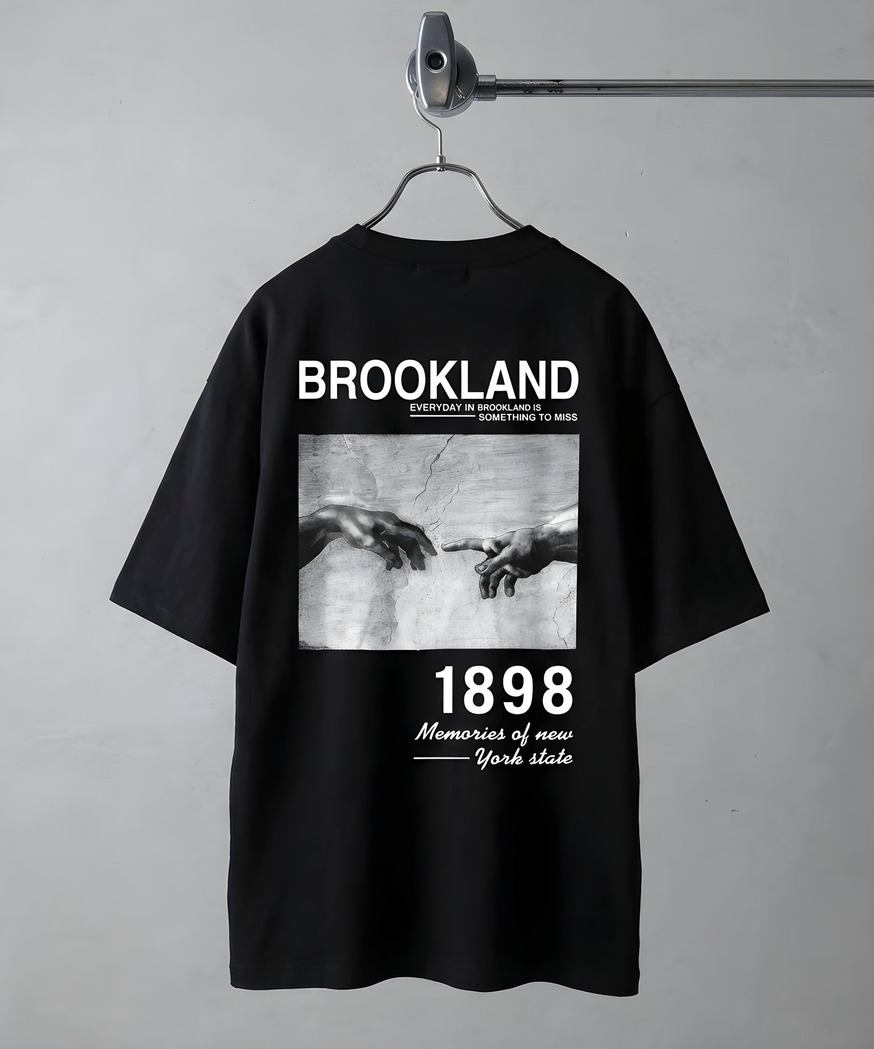 Erkek Siyah 1898 Brookland Baskılı Oversize Salas T-Shirt