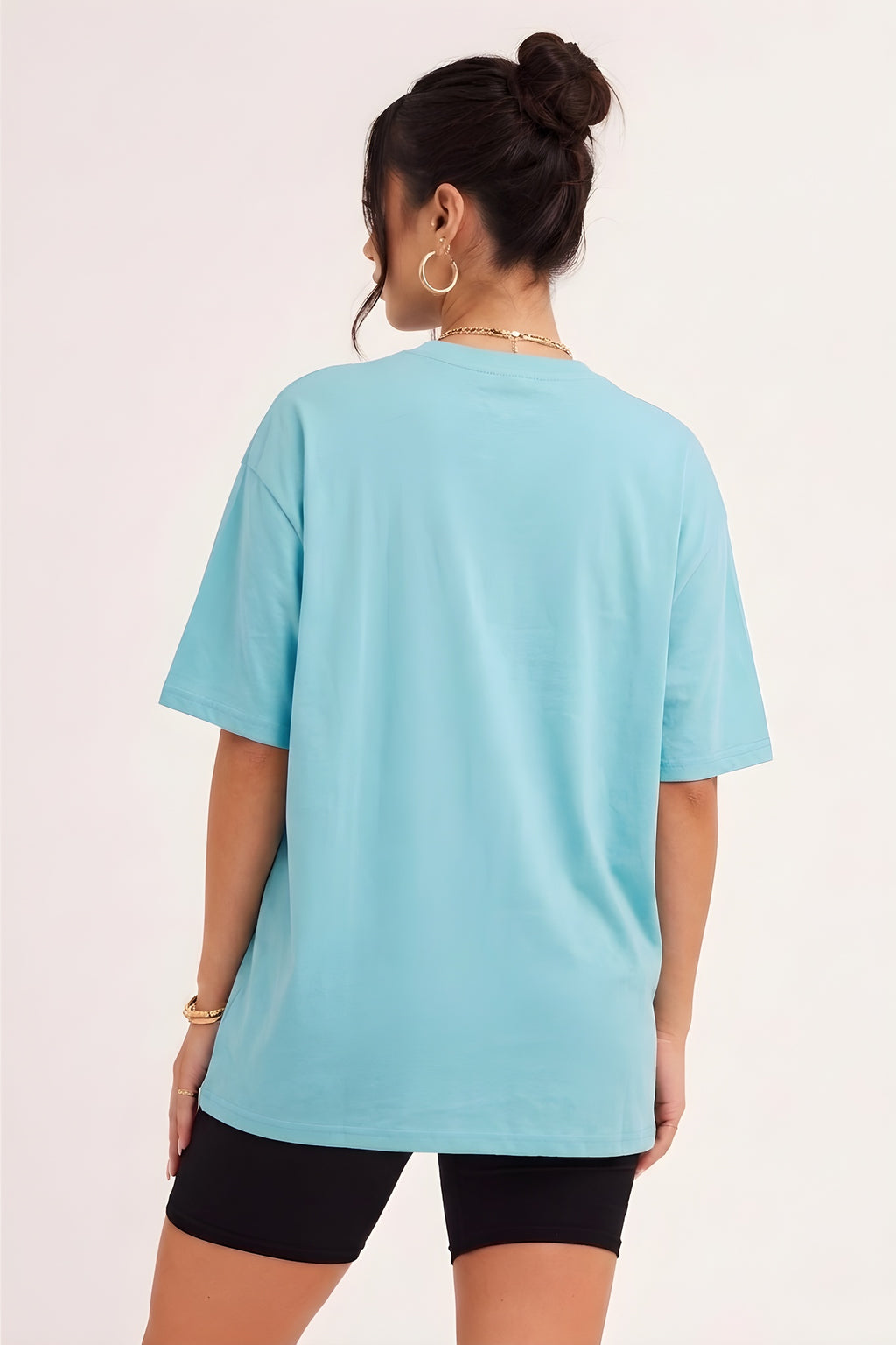 Kadın Mint Yeşili Basic Düz Baskısız Oversize Salas T-Shirt