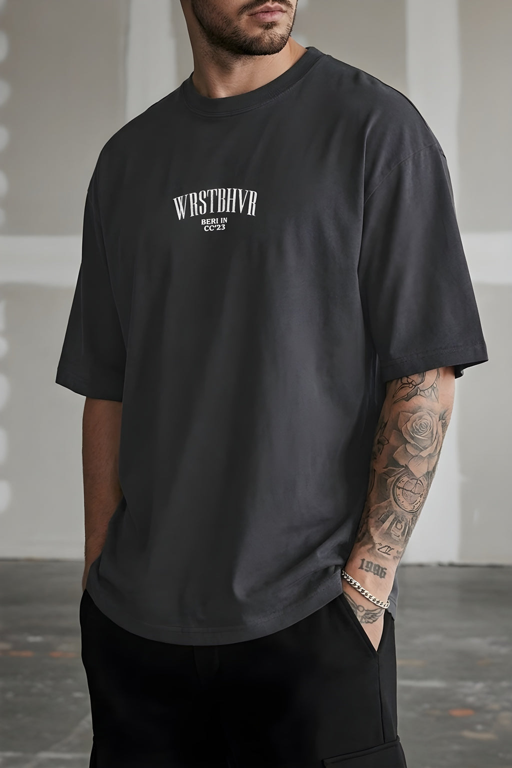 Erkek Dont Announce Kabaran Baskı Füme Bisiklet Yaka Oversize Salas T-Shirt