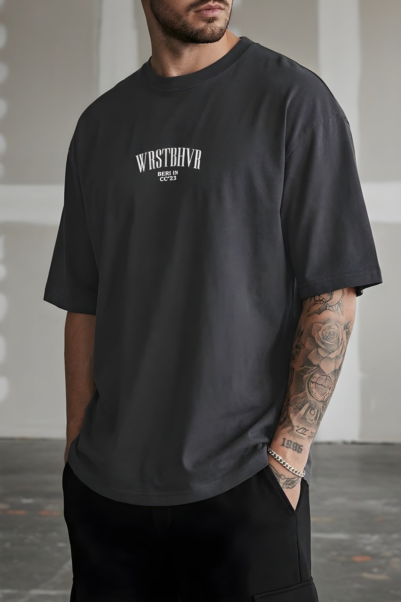 Erkek Dont Announce Kabaran Baskı Füme Bisiklet Yaka Oversize Salas T-Shirt