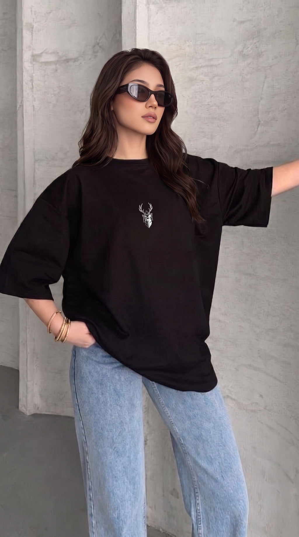 Kadın Siyah Oversize Salas Boyfriend Kadın T-shirt