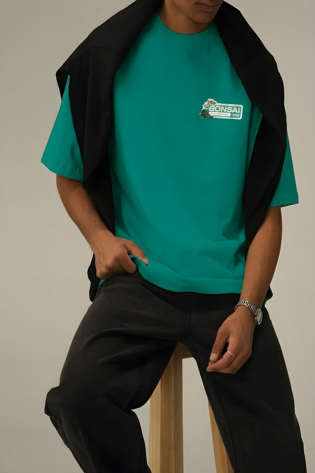 Erkek Bntn Yeşil Bonsai Oversize Fit Bol Geniş Kalıp Salaş Kesim T-shirt