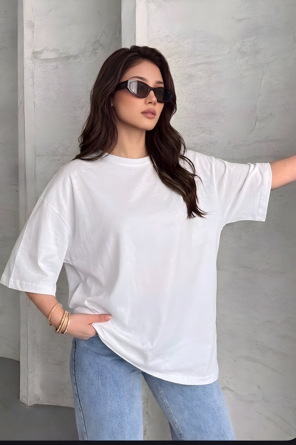 Beyaz Basic Düz Baskısız Oversize Salas Boyfriend Kadın T-Shirt
