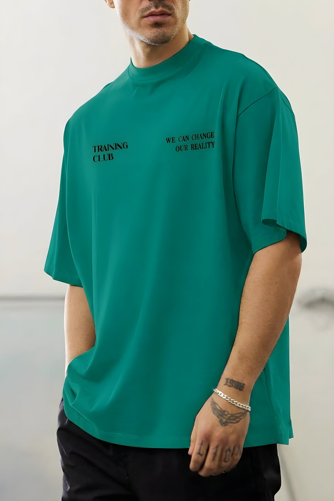 Erkek Bntn Yeşil Training Club Oversize Fit Bol Geniş Kalıp Salaş Kesim T-shirt