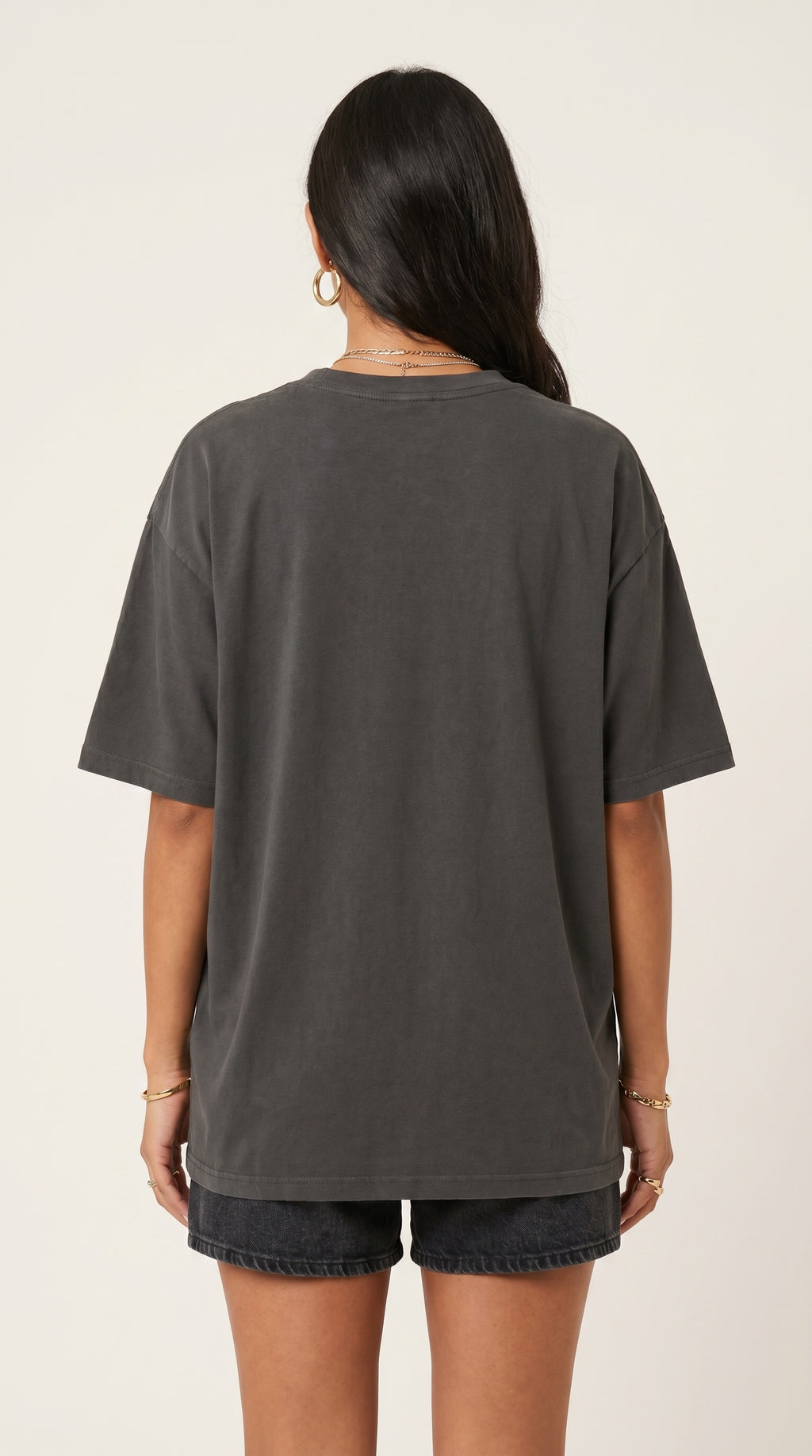 Kadın Füme Geyik Oversize Salas Boyfriend T-shirt