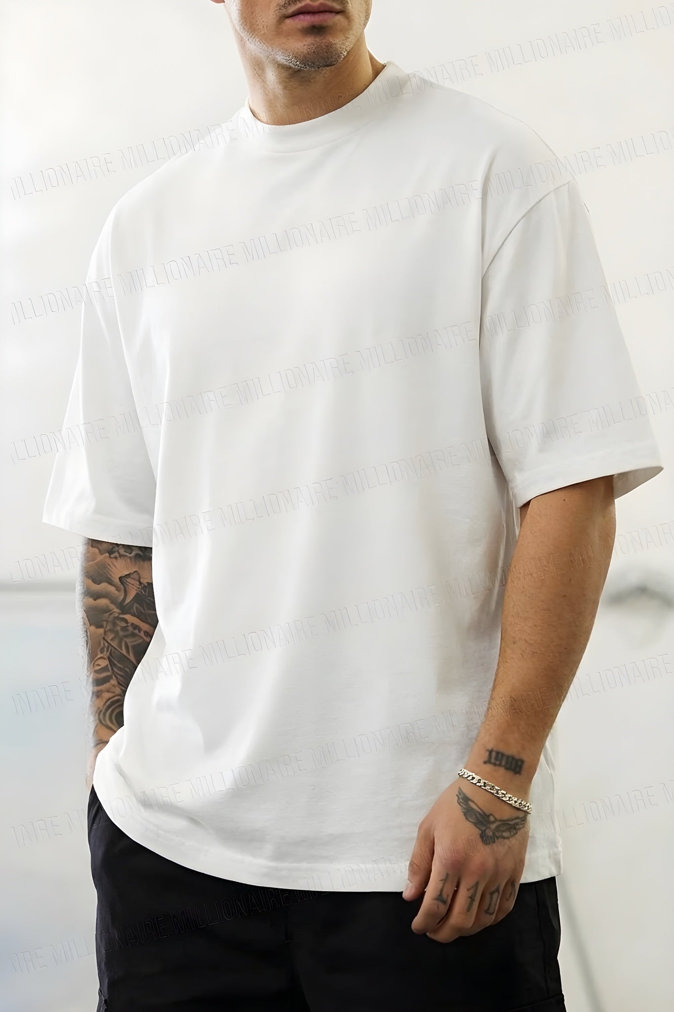 Erkek Beyaz Black Jack Oversize Fit Bol Geniş Kalıp Salaş Kesim T-shirt