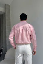 Rio Pembe Renkli Soft Keten Görünümlü Yarım Oversize Rahat Kalıp Gömlek