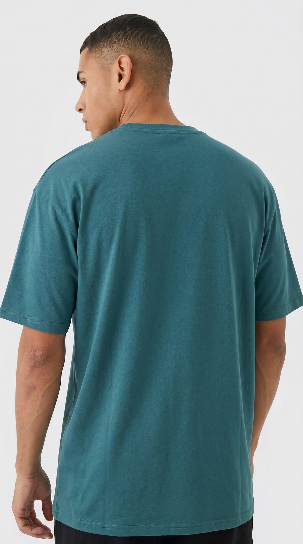 Erkek Petrol Yeşil Geyik Baskılı Oversize Fit Bol Geniş Kalıp Salaş Kesim T-shirt