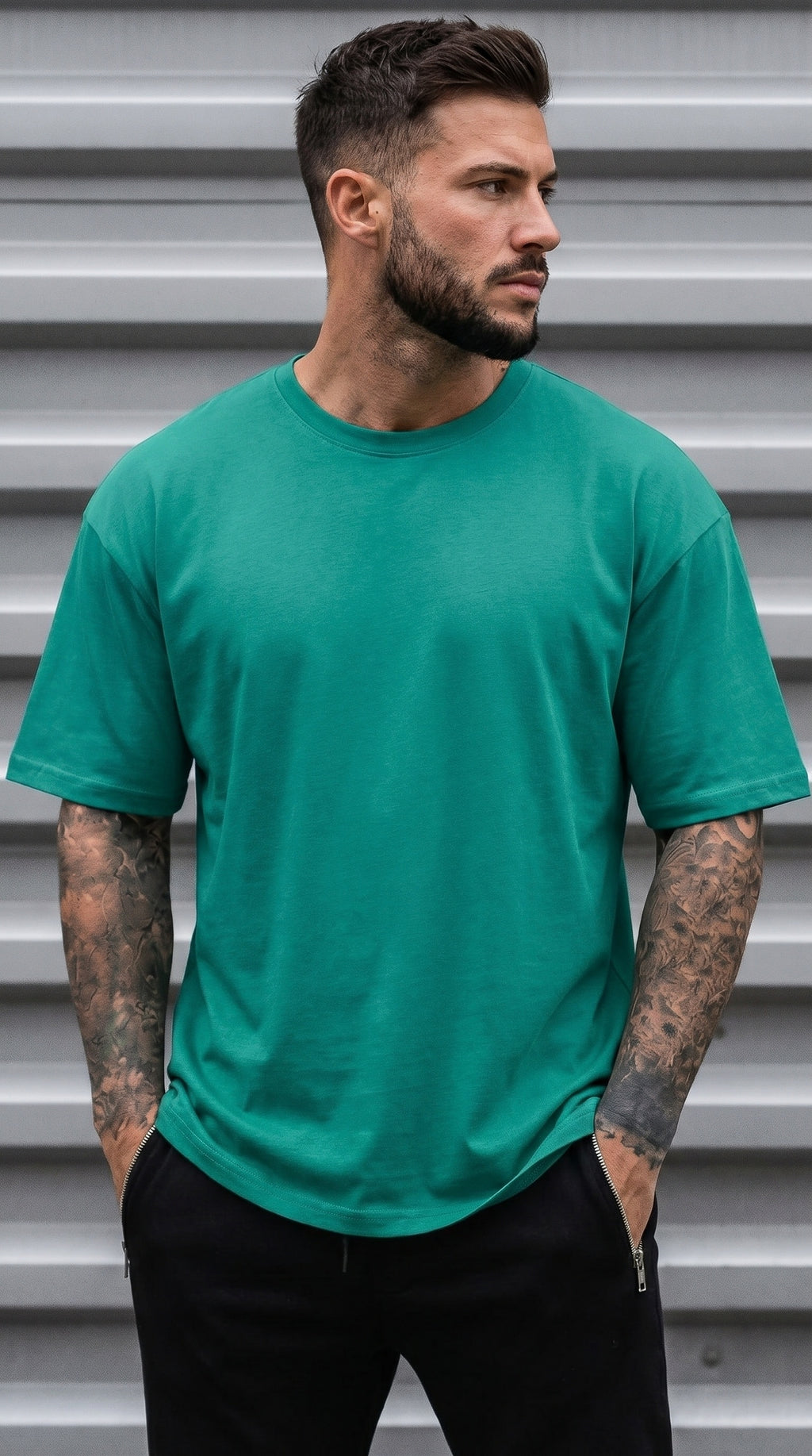 1 Adet Erkek Zümrüt Yeşil Basic Düz Baskısız Oversize Salas Loose Fit T-shirt