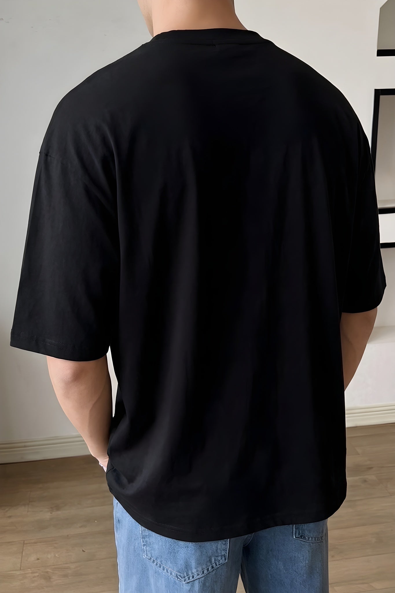 Erkek Siyah Kupa As Kuru Kafa Oversize Fit Bol Geniş Kalıp Salaş Kesim T-shirt