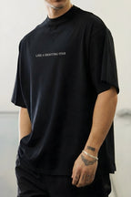 Erkek Dragon Baskılı Siyah Bisiklet Yaka Oversize Salaş T-Shirt