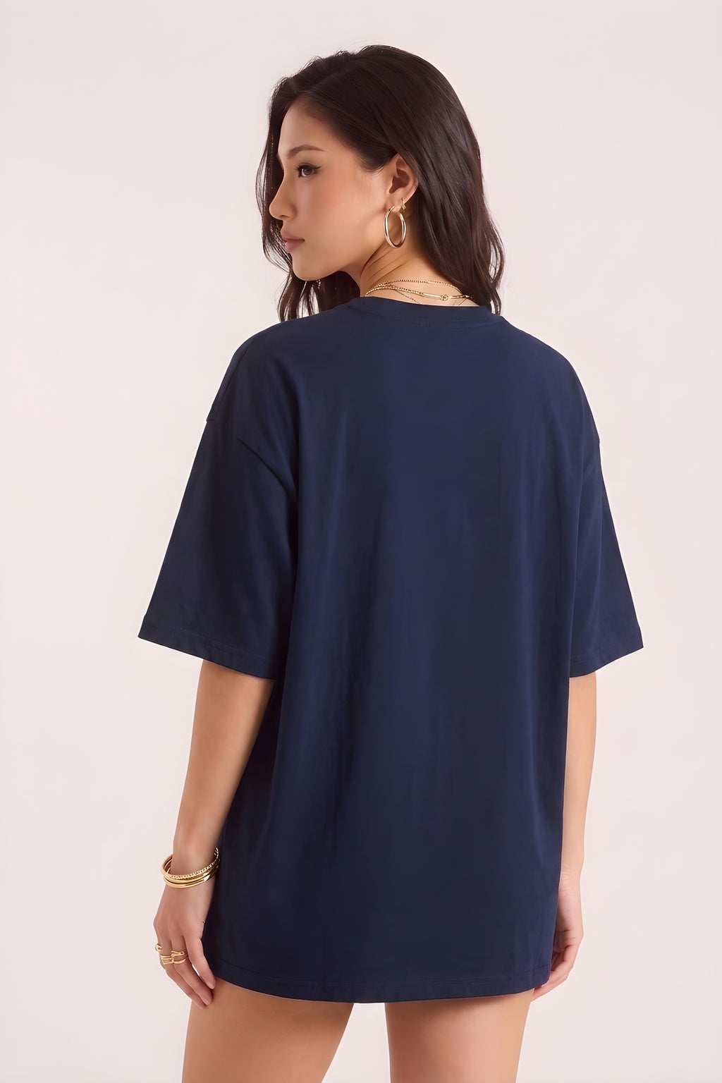 Kadın Lacivert Majestic Oversize Fit Bol Geniş Kalıp Salaş Kesim T-shirt
