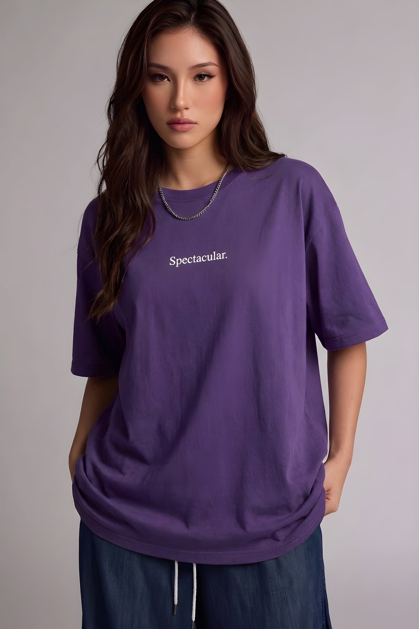 Kadın Spectacular Mor Oversize Salas T-Shirt