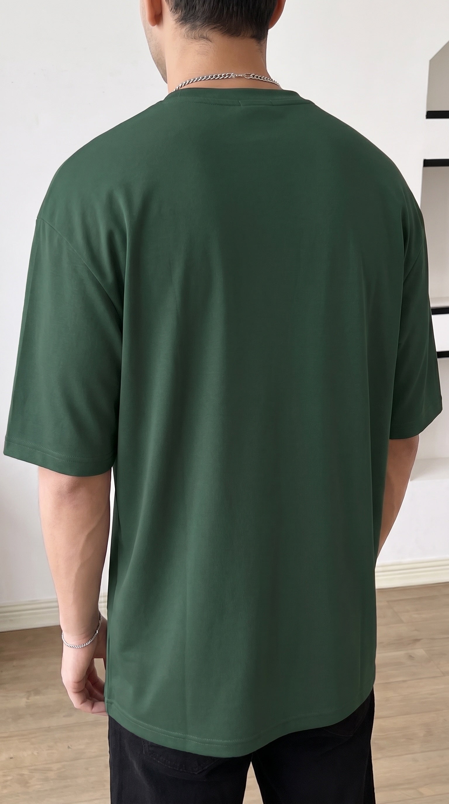 Erkek Petrol Yeşili Basic Düz Baskısız Oversize Salas Boyfriend T-Shirt