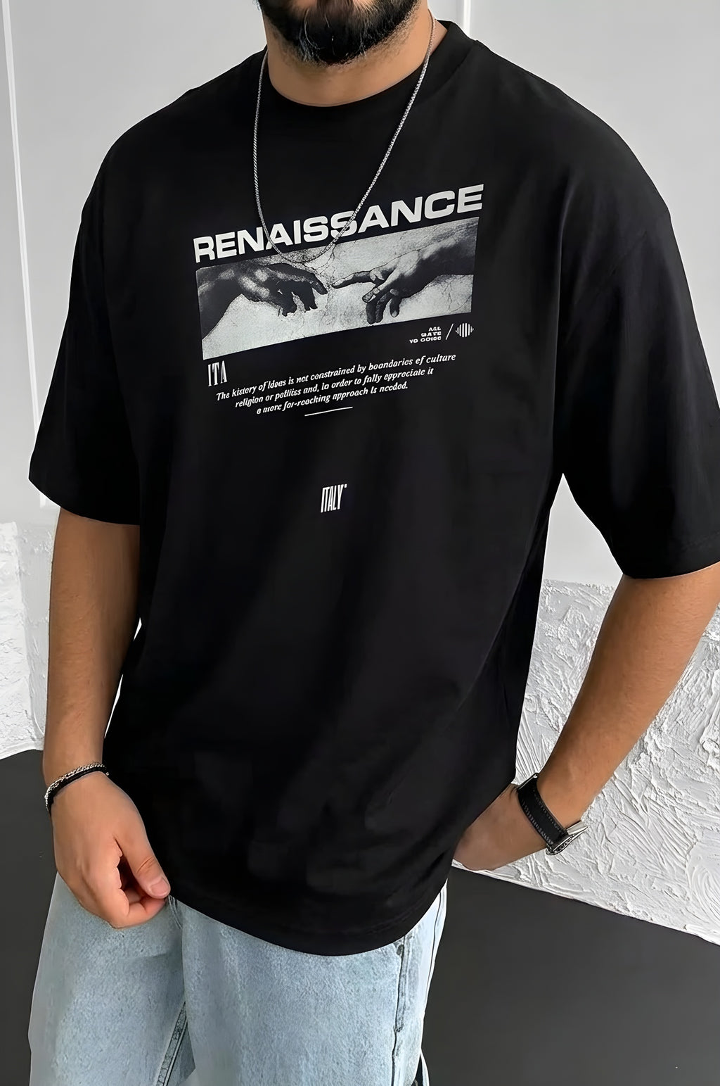 Erkek Siyah Renaissance Regular Fit Normal Kalıp T-shirt