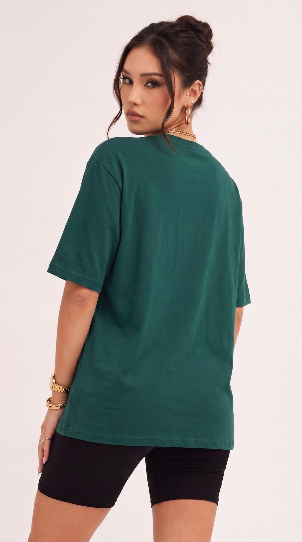Kadın Petrol Yeşil Geyik Oversize Salas Boyfriend T-shirt