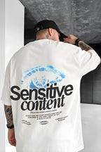 Erkek Ekru Beyaz Göz Baskılı Sensitive Oversize Fit Bol Geniş Kalıp Salaş Kesim T-shirt