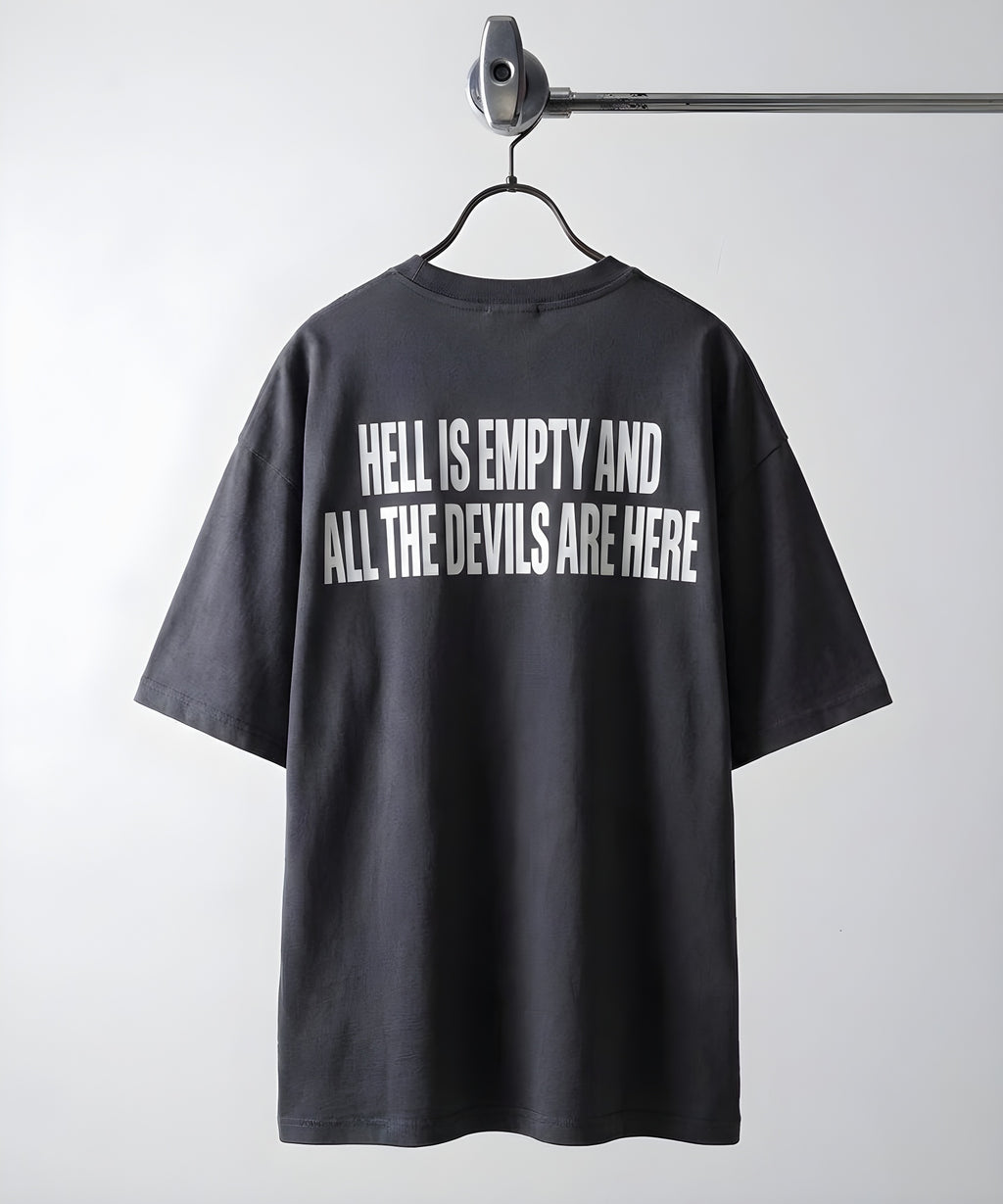 Erkek Hell & Devil Kabaran Baskı Füme Bisiklet Yaka Oversize Salas T-Shirt