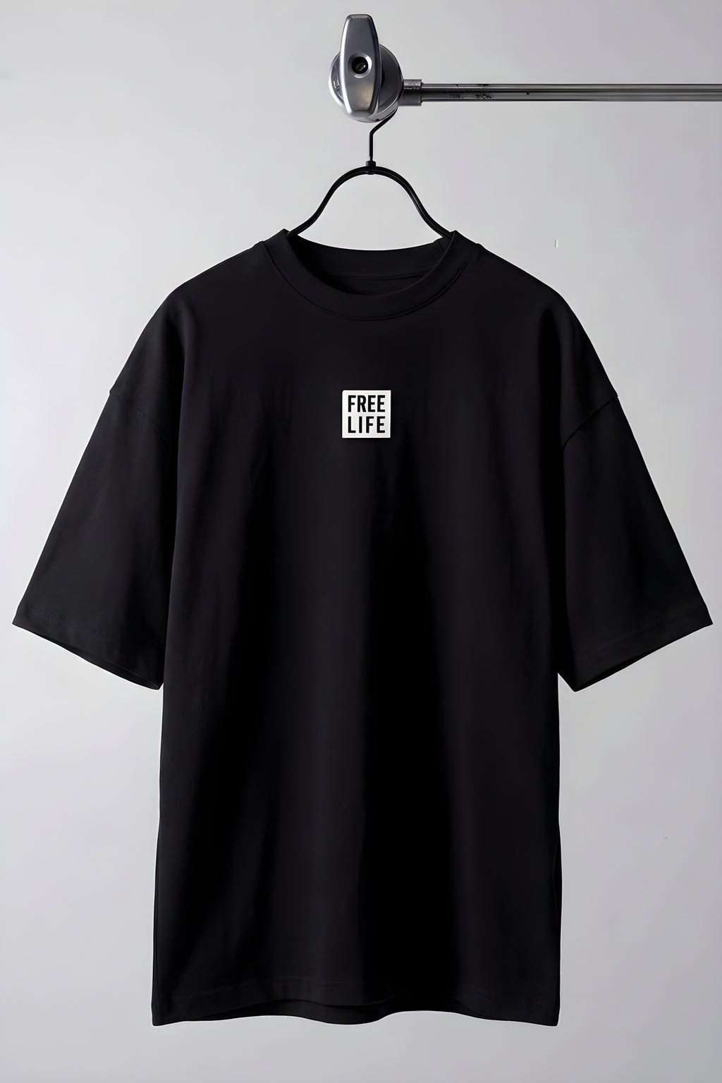 Erkek Free Life Siyah Bisiklet Yaka Oversize Salas T-Shirt