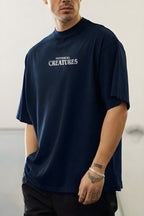 Erkek Lacivert Creatures Oversize Fit Bol Geniş Kalıp Salaş Kesim T-shirt