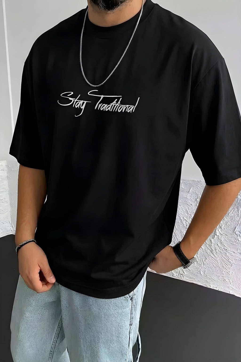 Erkek Siyah Traditional Ayıcık Teddy Bear Oversize Fit Bol Geniş Kalıp Salaş Kesim T-Shirt