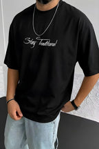 Erkek Siyah Traditional Ayıcık Teddy Bear Oversize Fit Bol Geniş Kalıp Salaş Kesim T-Shirt