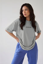 Spectacular Gri Oversize Salas Boyfriend Kadın T-Shirt