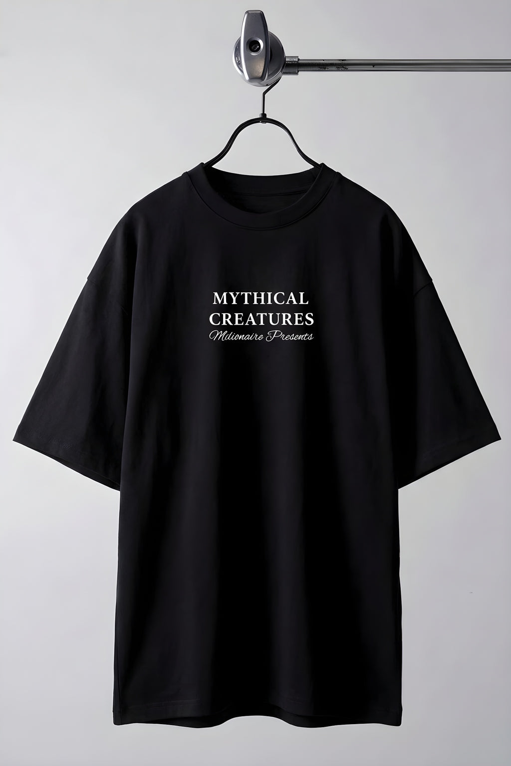Erkek Mythical Pegasus Baskılı Siyah Bisiklet Yaka Oversize Salaş T-Shirt
