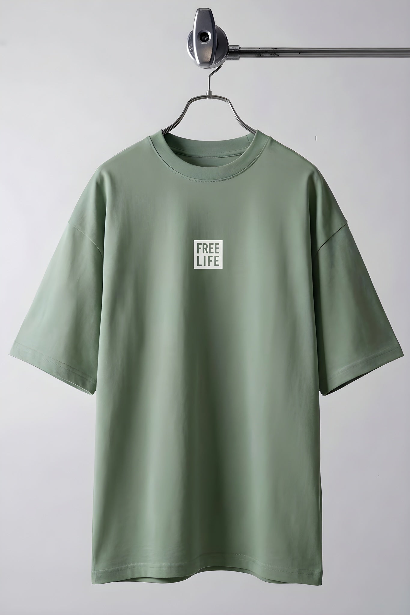 Erkek Free Life Açık Yeşil Bisiklet Yaka Oversize Salas T-Shirt