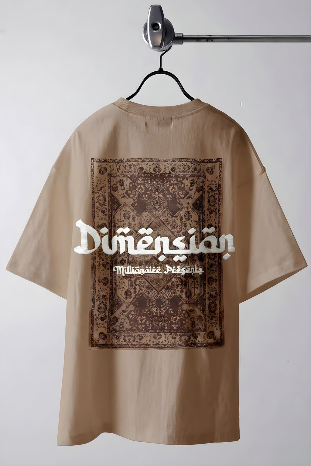 Erkek Dimension Baskılı Camel Bisiklet Yaka Oversize Salaş T-Shirt
