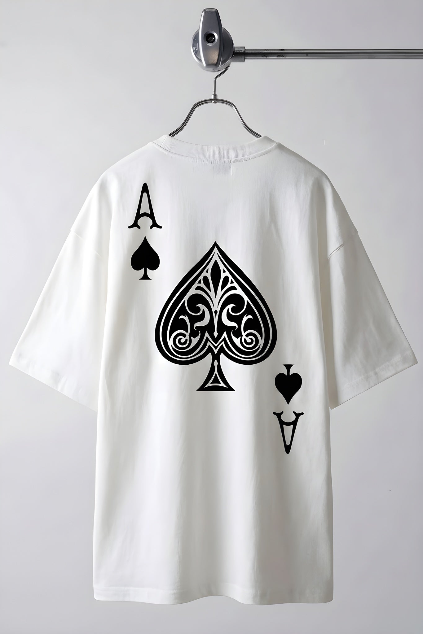 Erkek Maça As Baskılı Beyaz Oversize T-Shirt