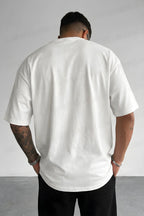 Erkek Ekru Beyaz Survive Oversize Fit Bol Geniş Kalıp Salaş Kesim T-shirt