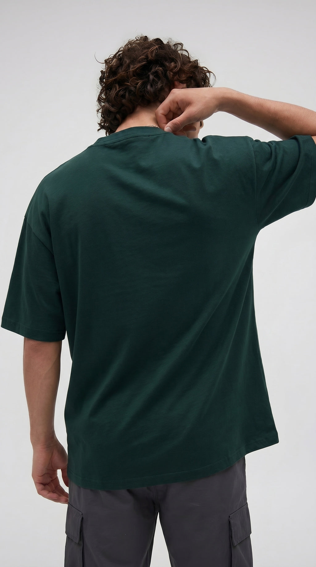 Erkek Koyu Petrol Yeşil Geyik Baskılı Oversize Fit Bol Geniş Kalıp Salaş Kesim T-shirt